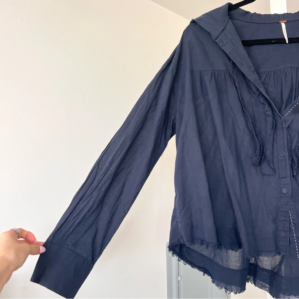 Free People Breezy Hooded Buttondown Top- 100% Cotton- M-2X